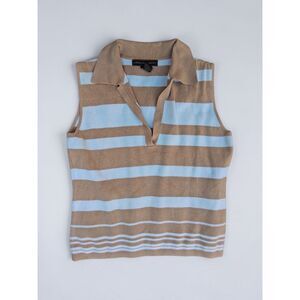 .Linda Matthews Size Medium Vintage Style Striped Polo Sweater Vest Knit Tank